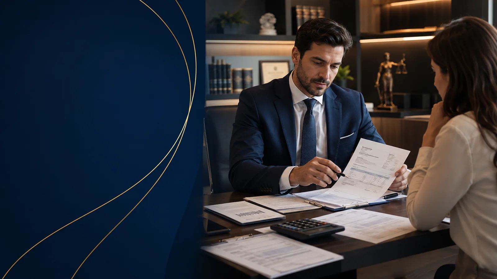 Profissional analisando documentos financeiros e alternativas para cobrança de dívidas.